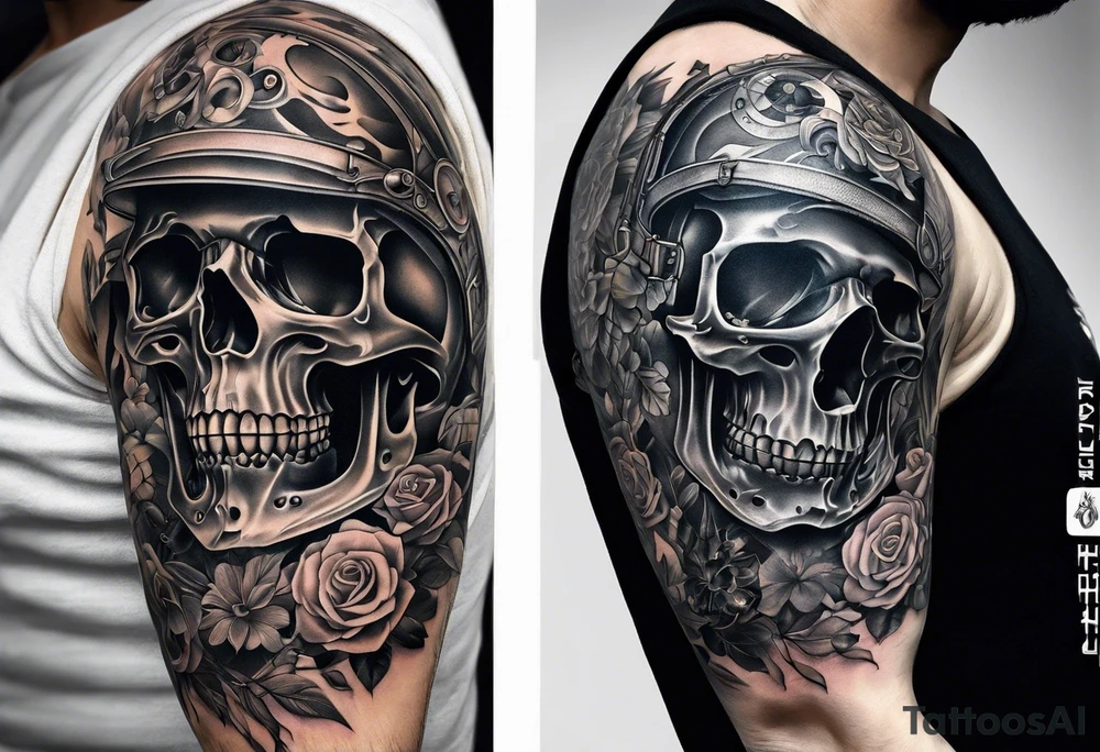 full sleeve mechanical no skeleton tattoo idea