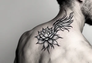 Fine lines small minimalist tattoo combo of phenix and lotus tattoo idea