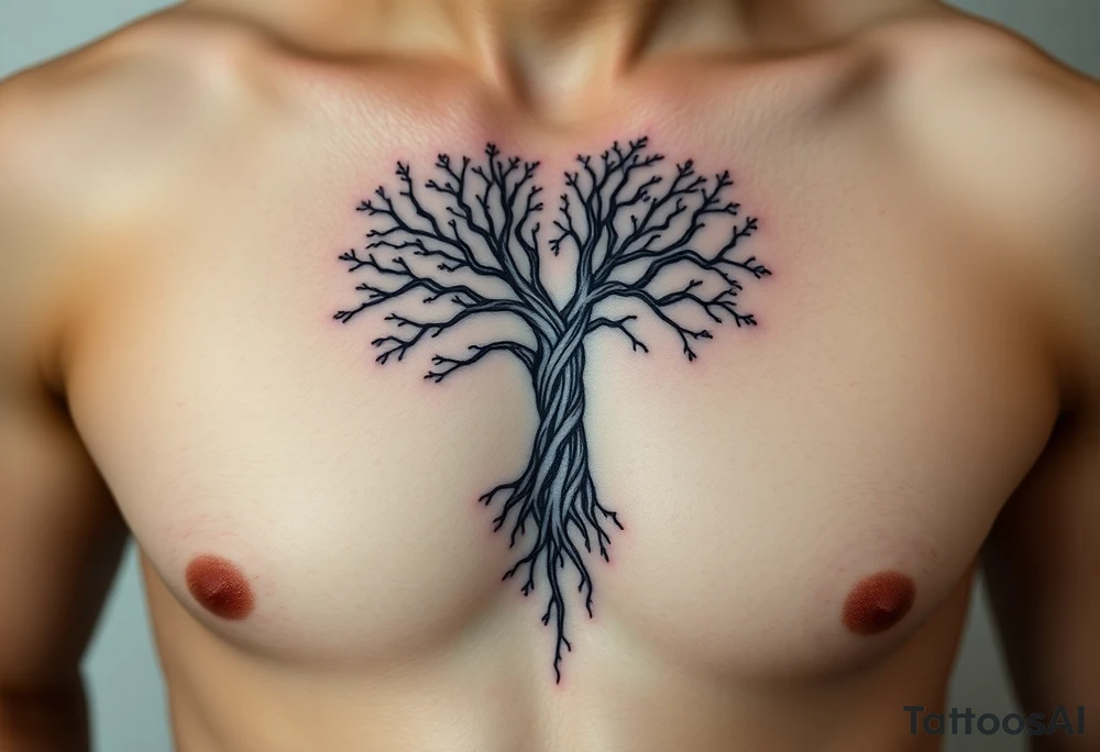 The Amity tree with intertwining roots, shaped into a heart, symbolizing peace and unity, representing sci fi movie Divergent tattoo idea