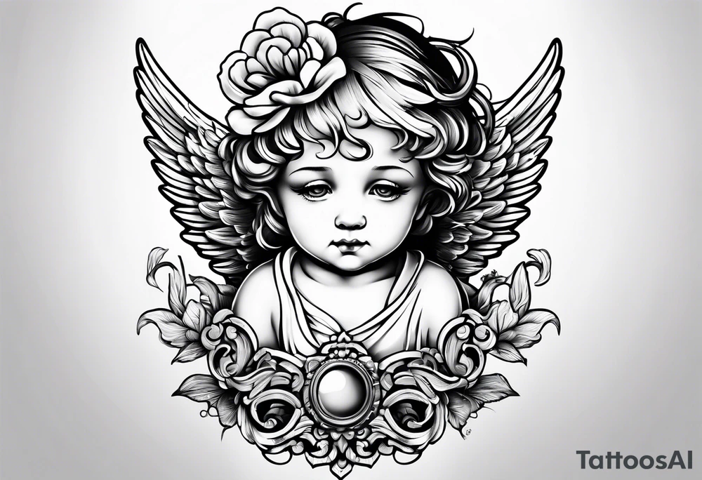 Cherub looking down tattoo idea