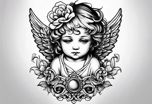 Cherub looking down tattoo idea