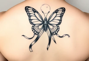 ethereal butterfly with flowing silk HIV-positive symbol ribbons in moonlight tattoo idea