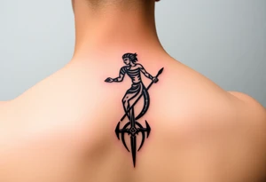 Tatouage de bras complet, Poséidon sortant de l'eau avec le trident vers le bas, tattoo idea