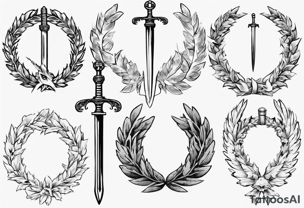 number 13, a laurel leaf wreath, and a sword going through the center of the wreath. Male angel 13 tattoo idea