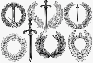 number 13, a laurel leaf wreath, and a sword going through the center of the wreath.  Male angel 13 tattoo idea