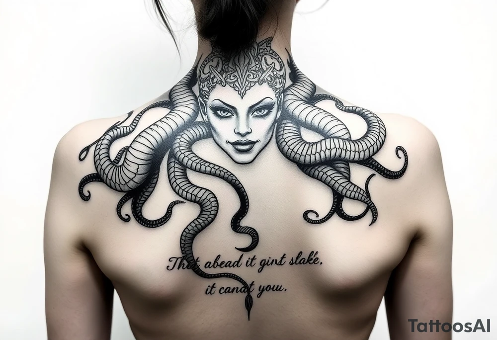 Medusa with snakes and quote and girly tattoo idea