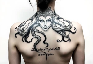 Medusa with snakes and quote and girly tattoo idea