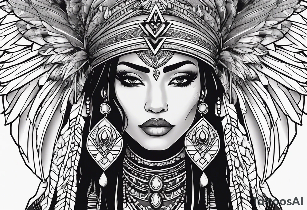 valkrye, kali, pirate, african goddess, , warrior, native american, lotus, zen, skulls, pachamama, left side face, chest, wing, tattoo idea