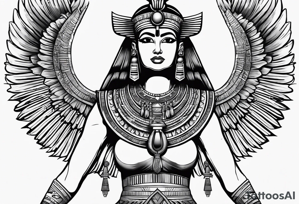 black and white Egyptian goddess Isis tattoo idea