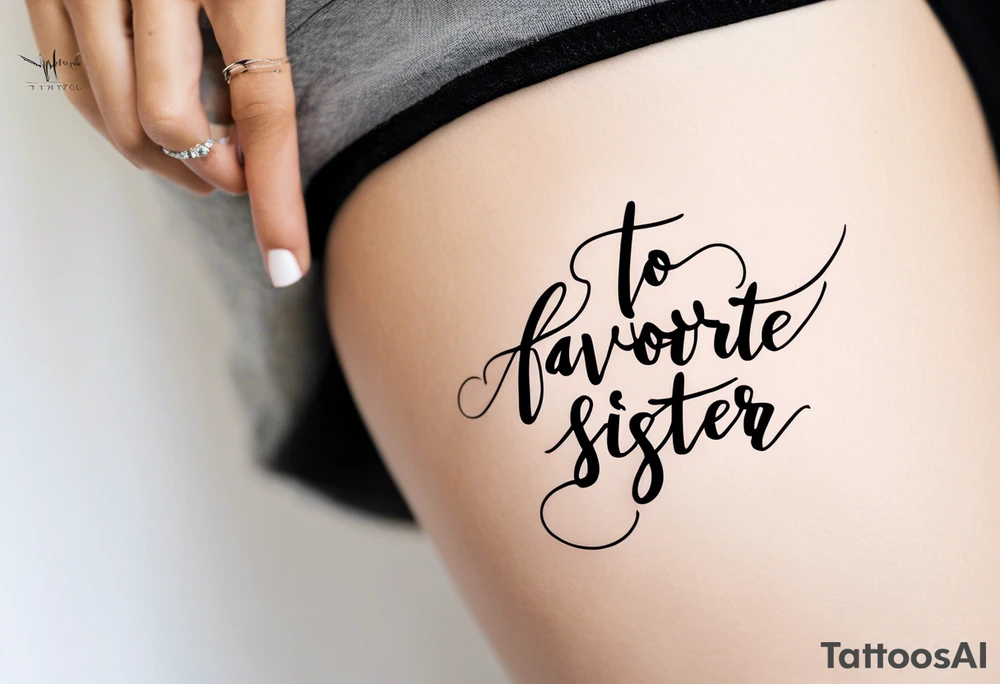 The handwritten words "to my favorite sister" written in a simple way. delicate tattoo. add a simple tattoo accent to the words tattoo idea