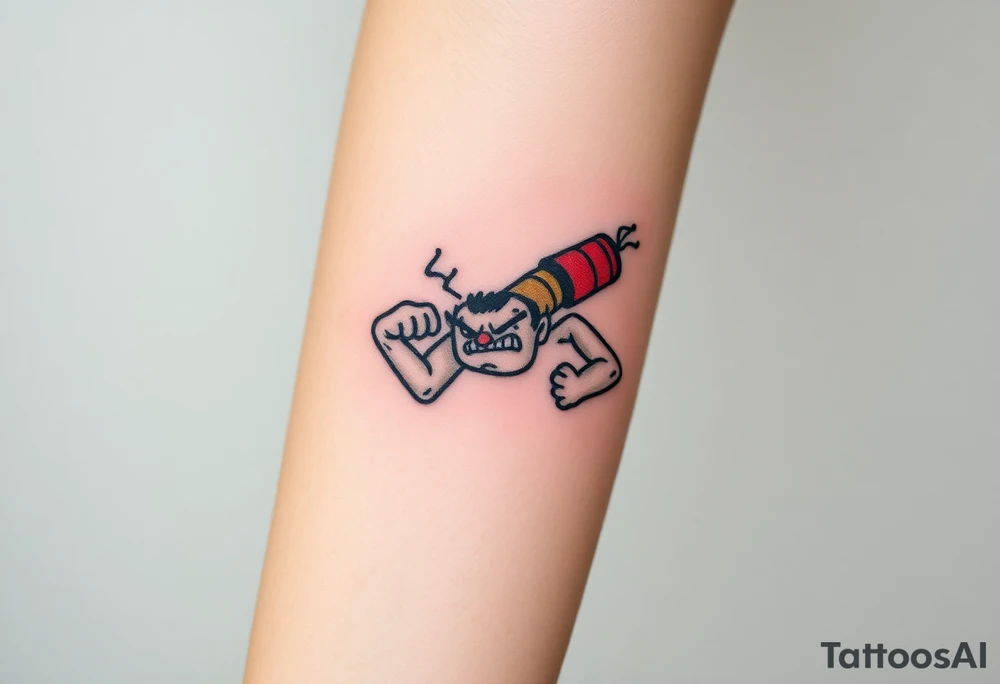 angry stick of dynamite with a mean face and muscles tattoo idea