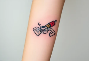 angry stick of dynamite with a mean face and muscles tattoo idea
