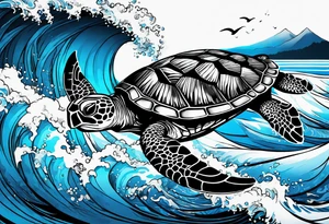 Full sleeve waves black with blue accents
3 turtles tattoo idea