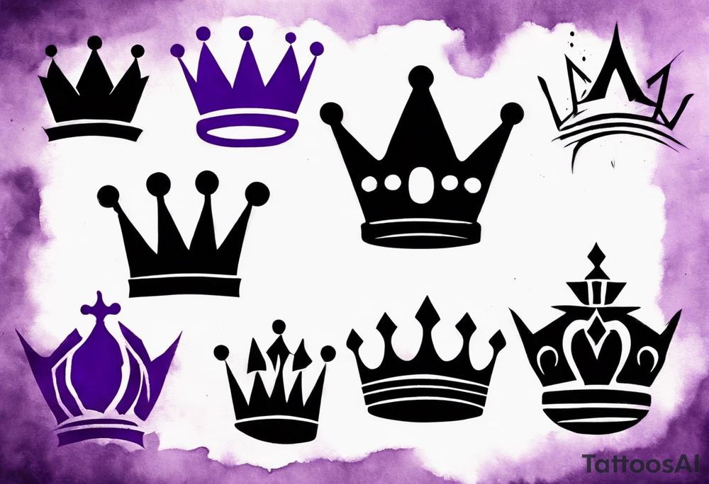 A tattoo of a minimalistic black crown and some negative space on a water color background of purple and blue. tattoo idea