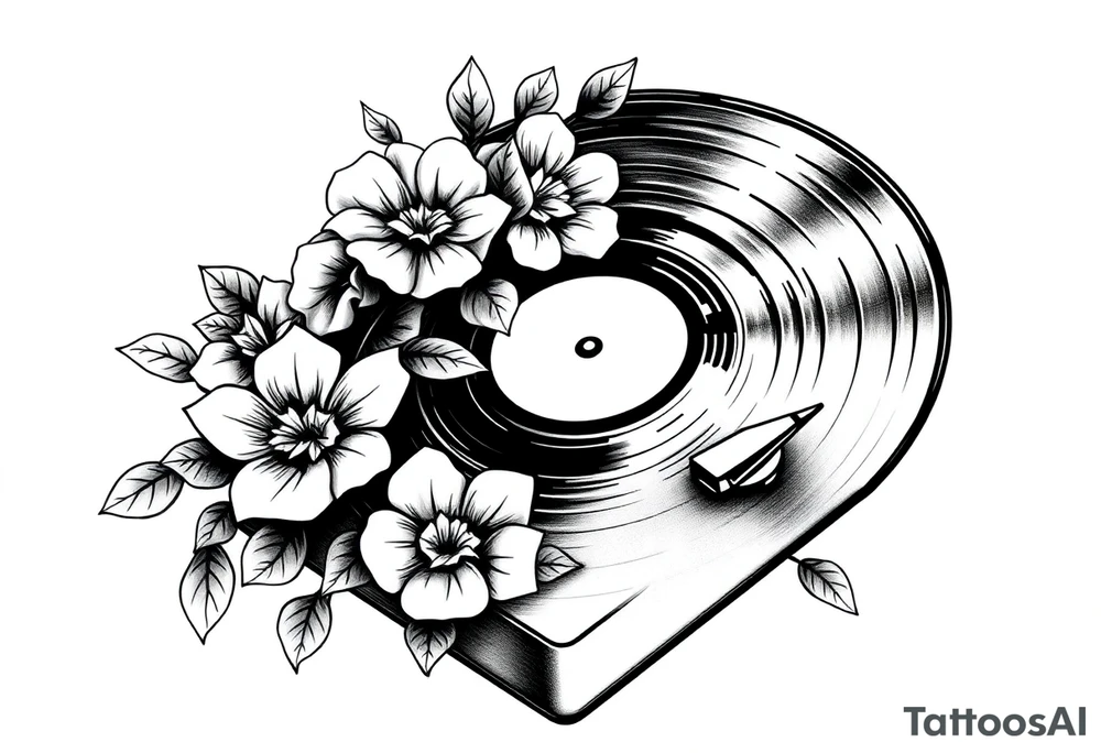 vinyl record player with flowers tattoo idea