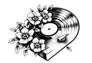 vinyl record player with flowers tattoo idea