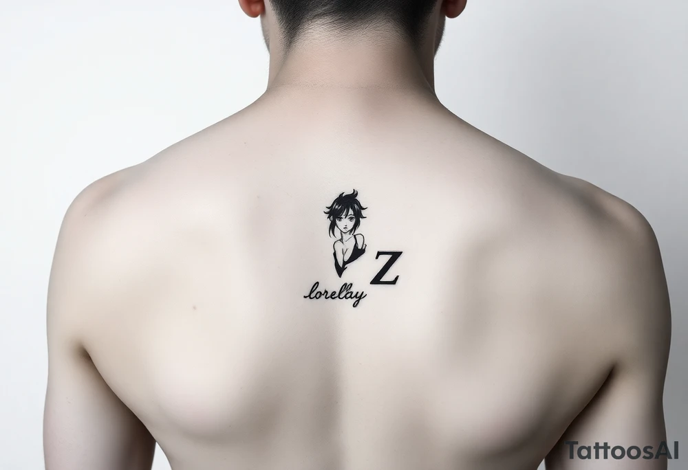 Créame un diseño en miniatura para la parte baja del bicep de un personaje principal chica 
de dragón Ball z con el nombre de lorelay escrito por debajo del diseño tattoo idea