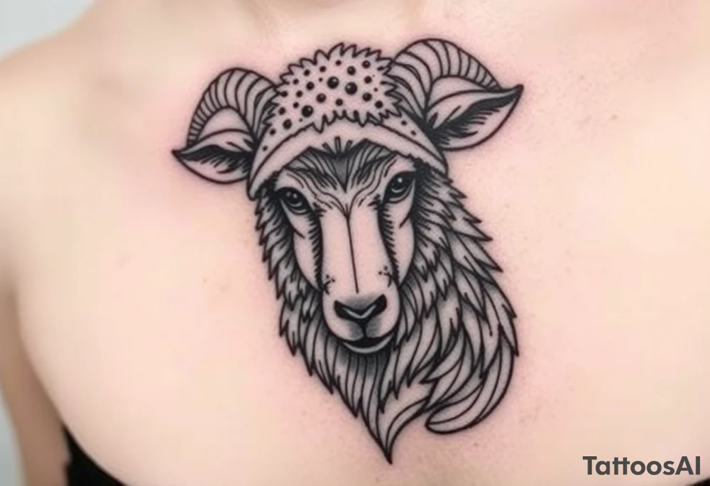 Sheep worn as a costume for a wolf tattoo idea