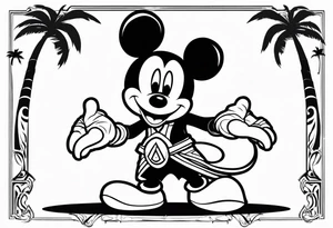 mickey mouse assassins creed character that is in the style of tron with palm trees tattoo idea