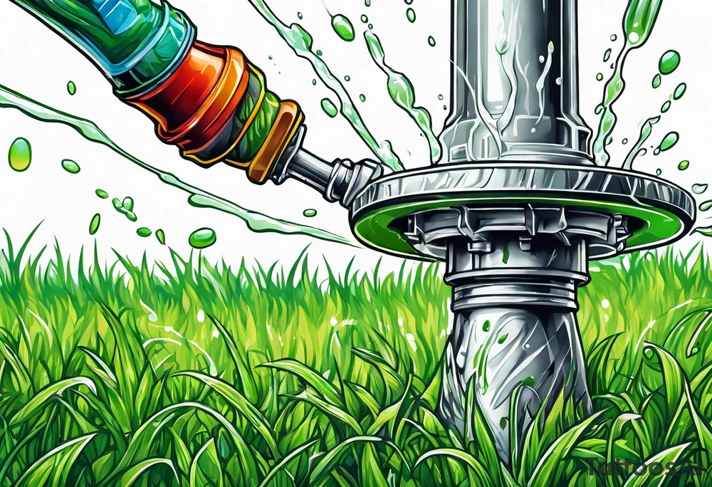 lawn sprinkler with green grass tattoo idea