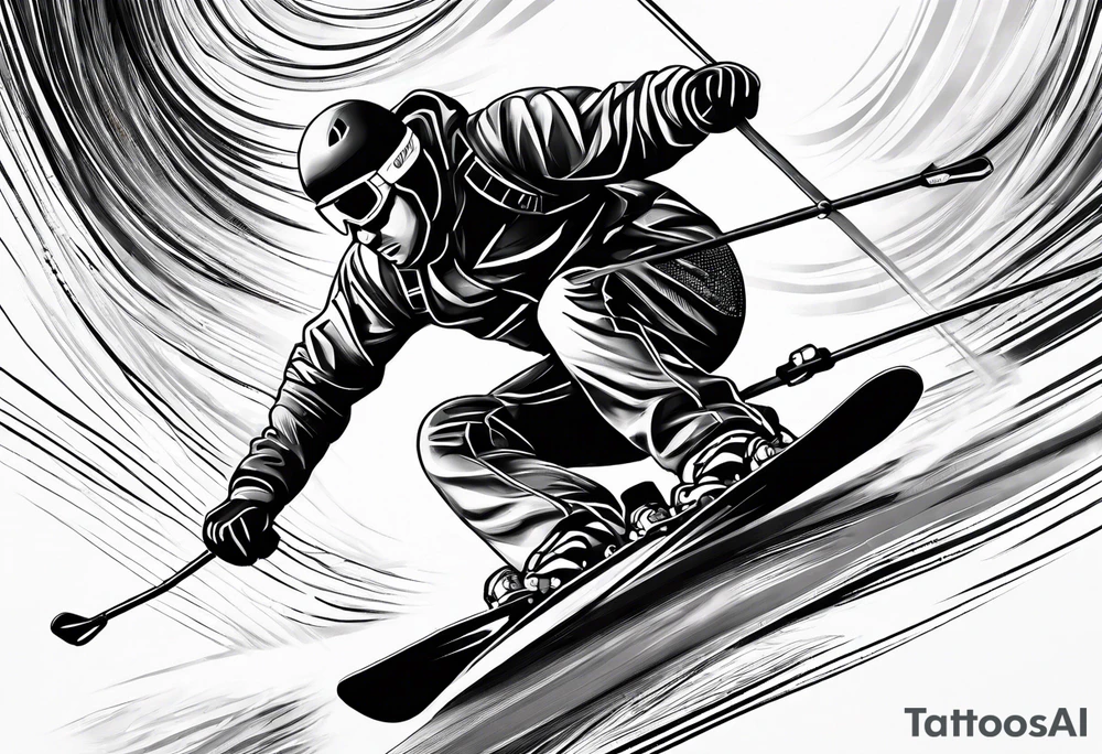 Skier in motion, fine line, more abstract tattoo idea