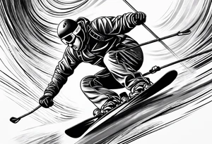 Skier in motion, fine line, more abstract tattoo idea
