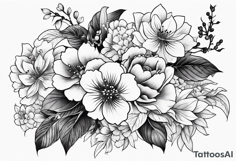 all traditional Japanese flowers tattoo idea