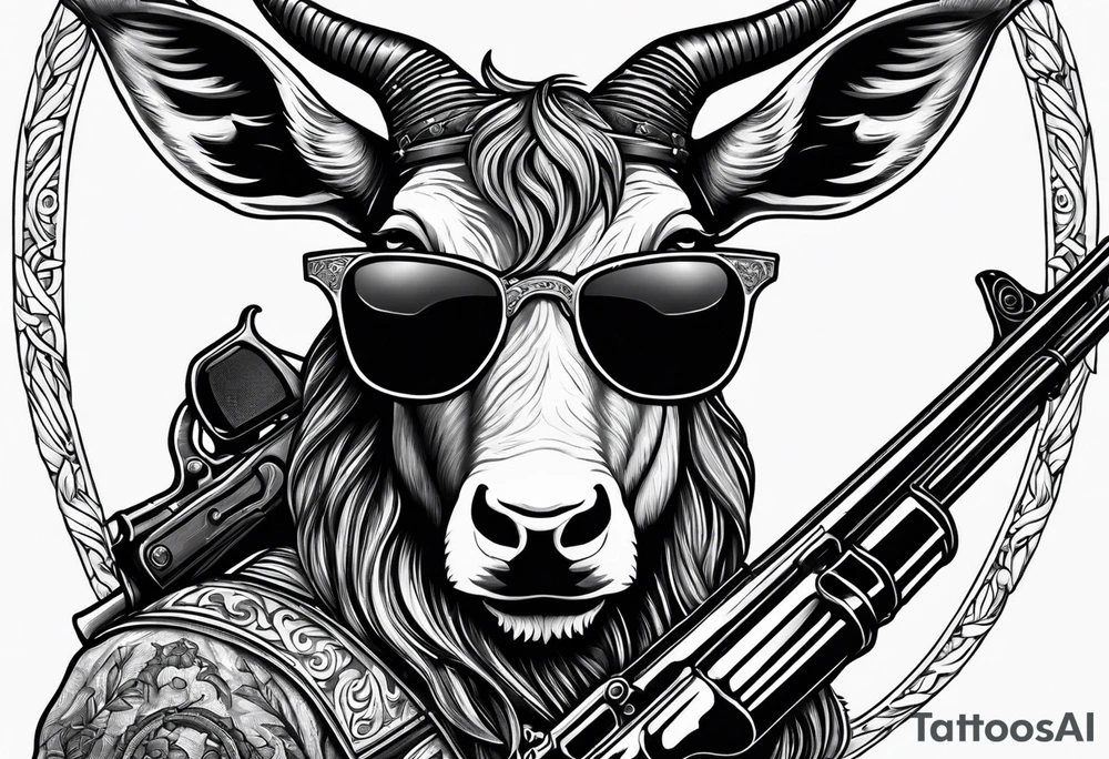 capricorn with sunglasses and shotgun tattoo idea
