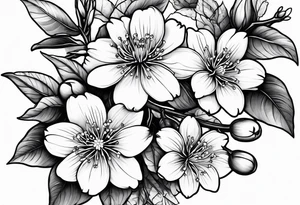 cherry blossoms with leaves and buds tattoo idea