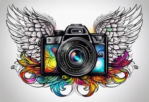 Camera with angel wings tattoo idea