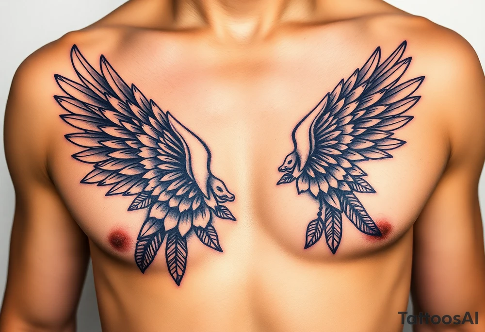 Indian chest color male left peck tattoo idea