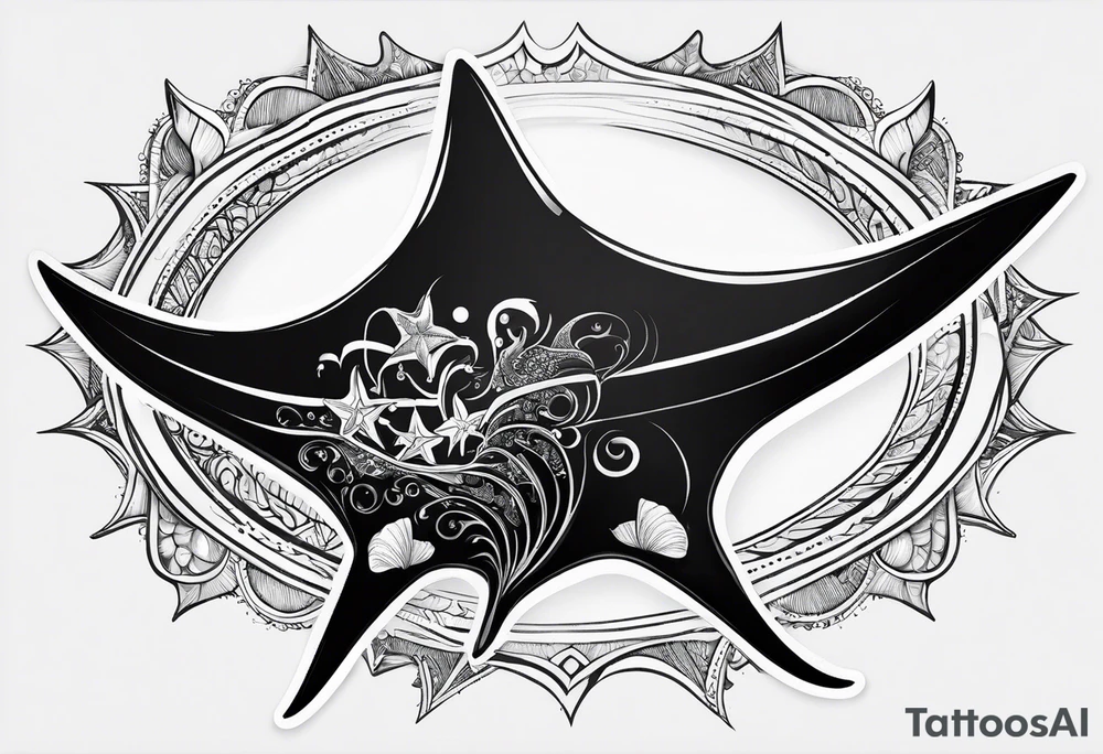 A manta ray with a star fish as a Polynesian tattoo. A smaller tattoo for female forearm or wrist. tattoo idea