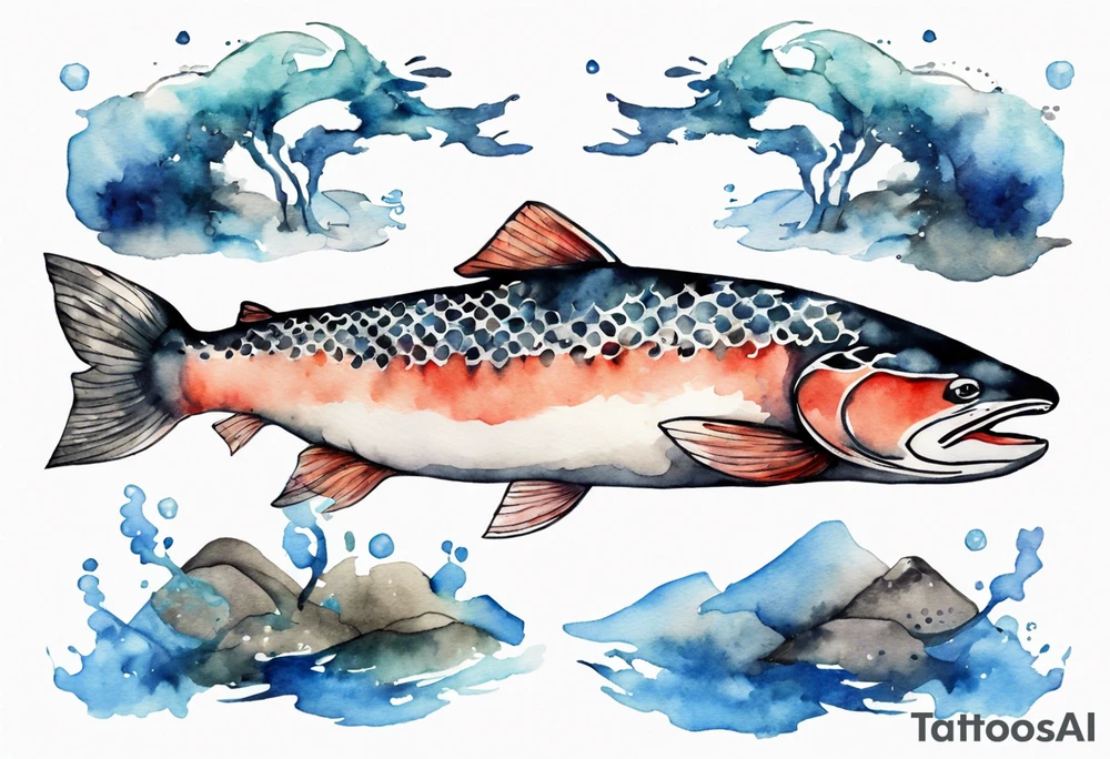 watercolor of a solitary salmon tattoo idea