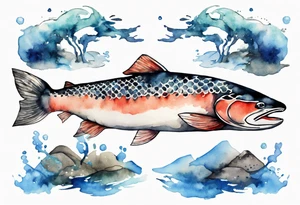 watercolor of a solitary salmon tattoo idea