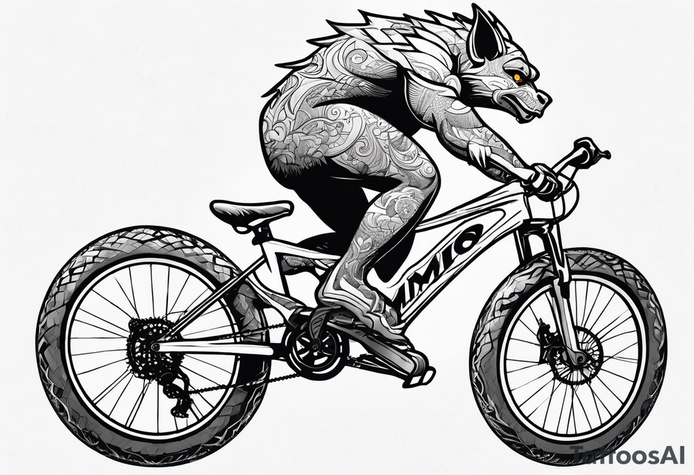 gargoyle riding a full suspension mountain bike with a shadow no background tattoo idea