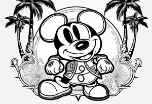 mickey mouse assassins creed character that is in the style of tron with palm trees tattoo idea