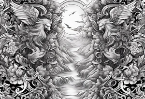 heaven and hell with angels and demons arm sleeve tattoo idea