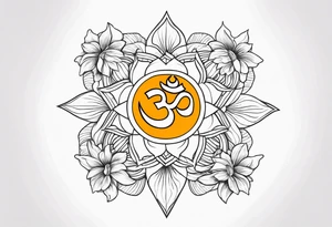 AUM symbol, one flying 
sparrow, sunrays, staircase, cosmos, iris, daisy tattoo idea
