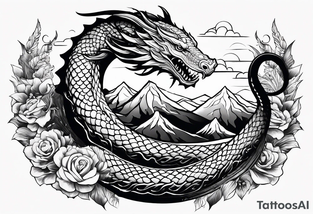 jörmungandr around the arm with mountains tattoo idea