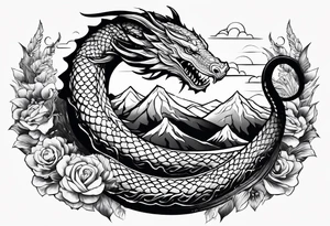 jörmungandr around the arm with mountains tattoo idea