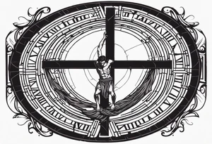 Crucified man inside a circle of Roman numerals with roman numerals on it tattoo idea