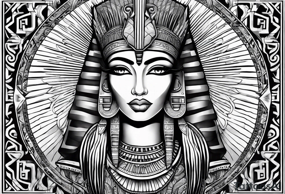 black and white Egyptian goddess Isis tattoo idea