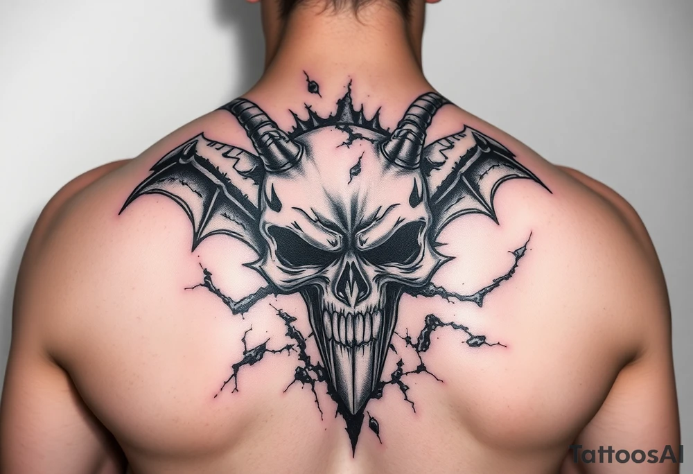 Arm tattoo of a demonic punisher ripped out the skin tattoo idea
