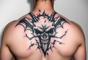 Arm tattoo of a demonic punisher ripped out the skin tattoo idea