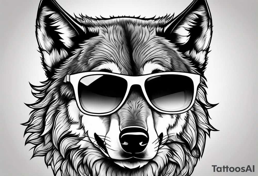 Badass Wolf wearing Sunglasses tattoo idea