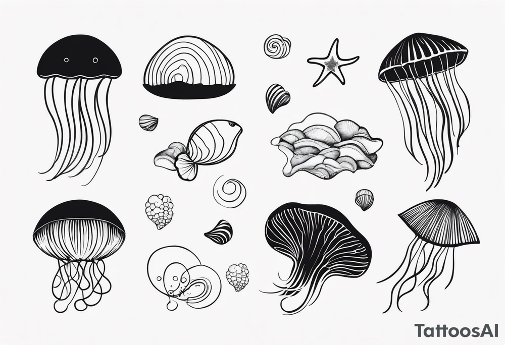Ocean/waves, with/jellyfish/starfish/shells, for woman’s wrist tattoo idea Ocean/waves, with/jellyfish/starfish/shells, for woman’s wrist tattoo idea