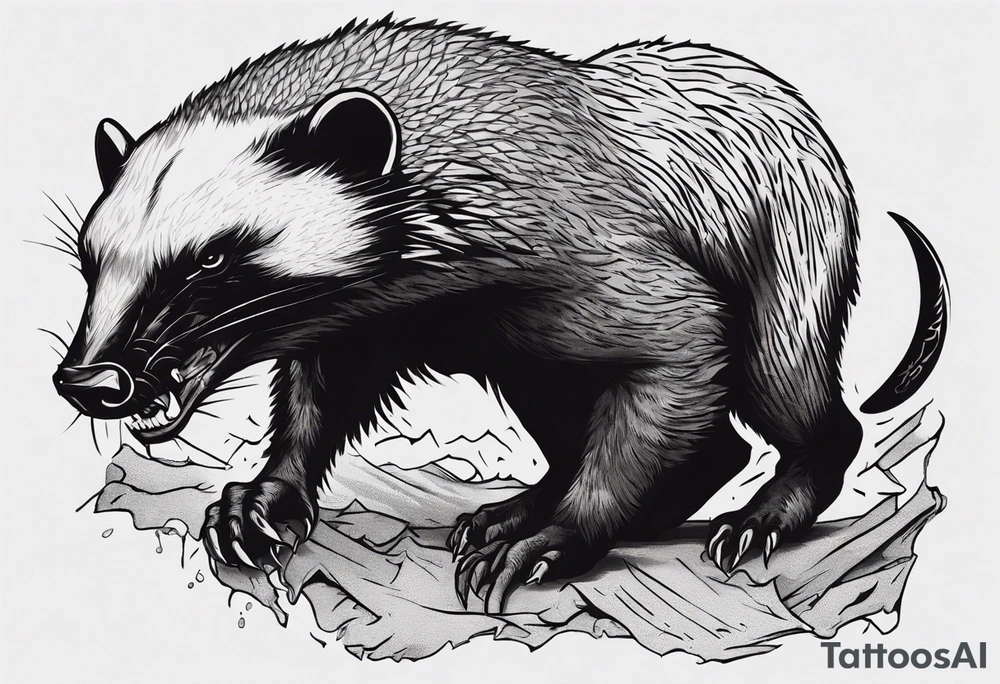 Angry, snarling, detailed honey badger facing in front tattoo idea Angry, snarling, detailed honey badger facing in front tattoo idea
