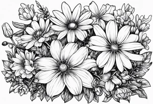 Honeysuckle,3 daisys,cosmos,and snowdrop tattoo idea