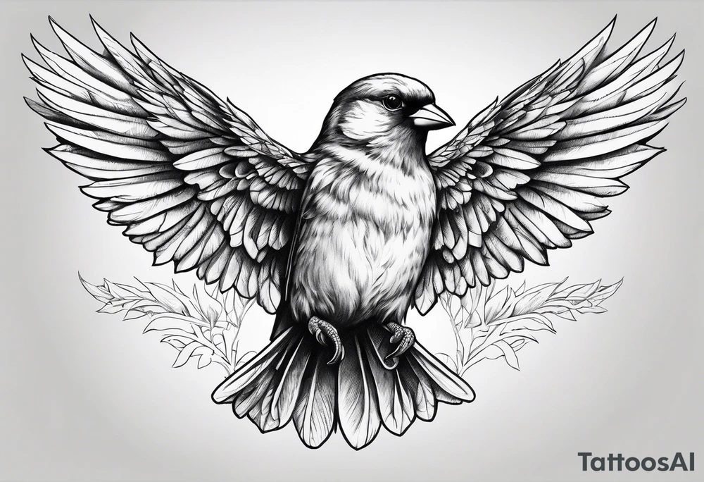 canary with wings raised up tattoo idea