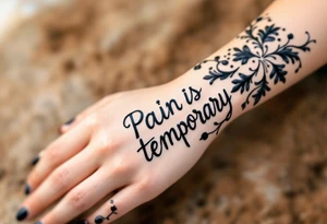 Indian style Henna tattoo for the inner wrist including words pain is temporary. Don’t show the wrist or arm tattoo idea